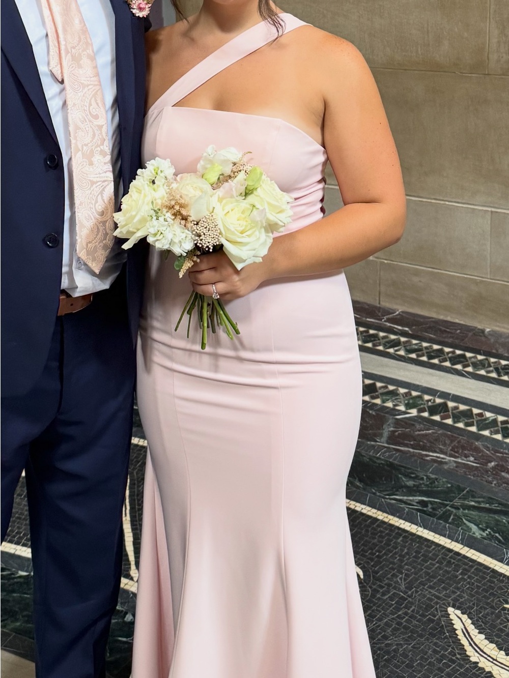 Elegant One-Shoulder Pink Evening Dress